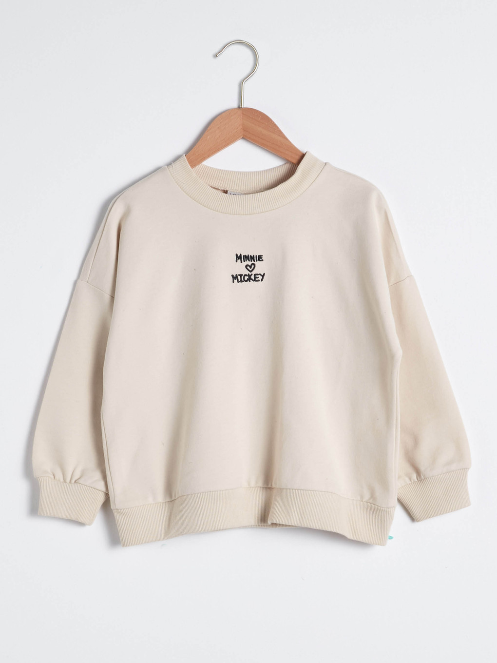 Bej Kız Çocuk Minnie Mickey Mouse Baskılı Sweatshirt Anne Kız Kombini