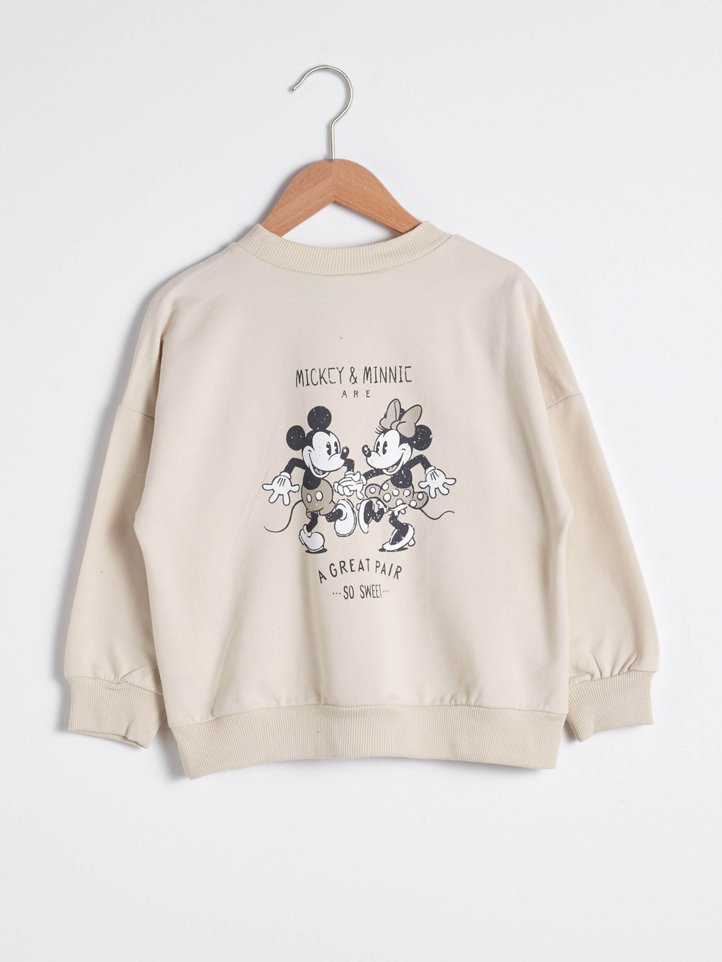 Bej Kız Çocuk Minnie Mickey Mouse Baskılı Sweatshirt Anne Kız Kombini-1
