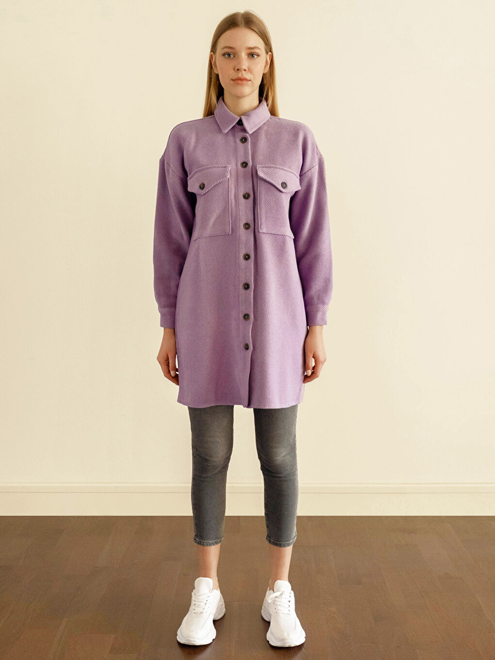 قميص تونيك للسيدات بتفاصيل جيوب من تويل-1