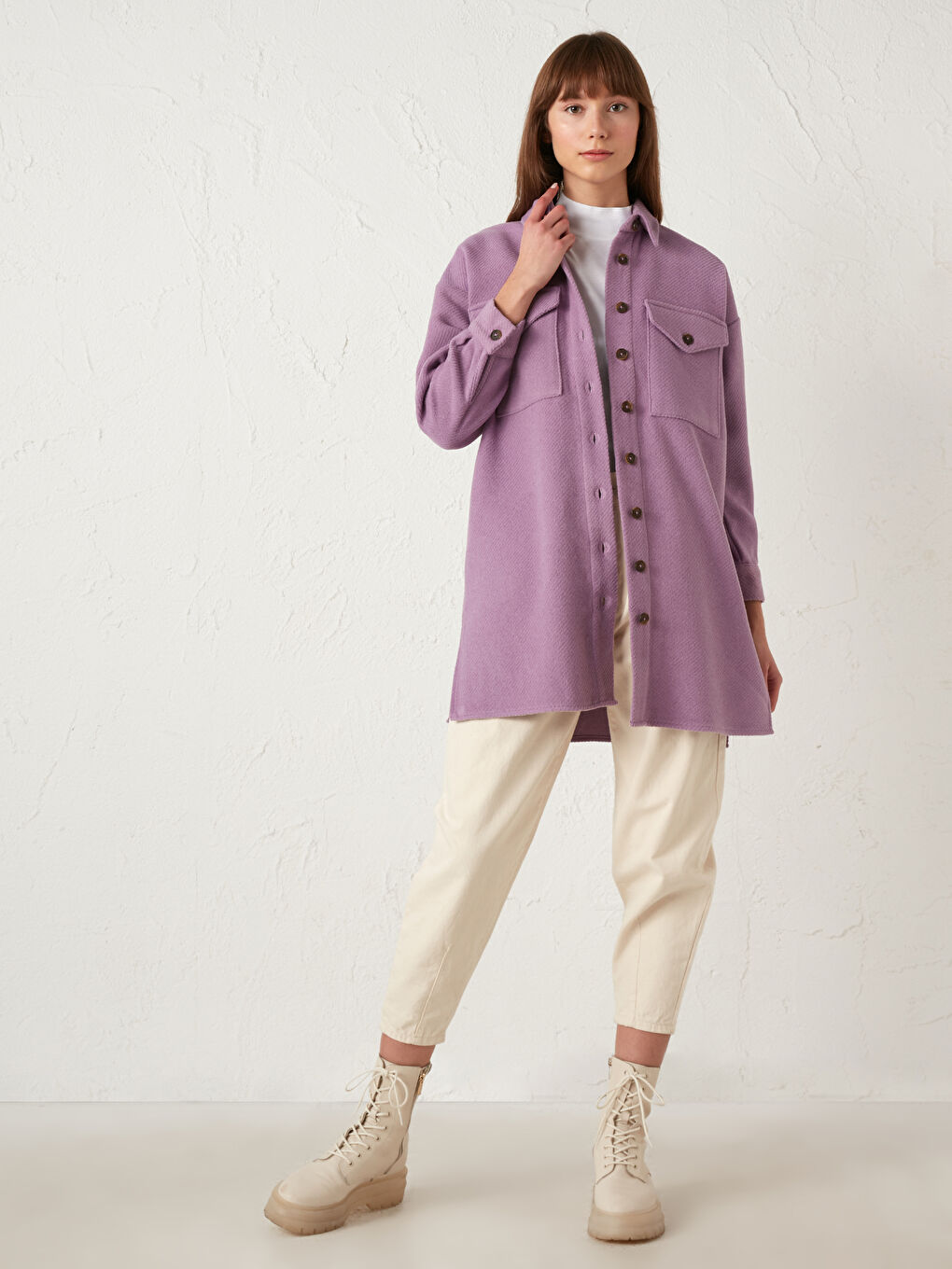 قميص تونيك للسيدات بتفاصيل جيوب من تويل-5