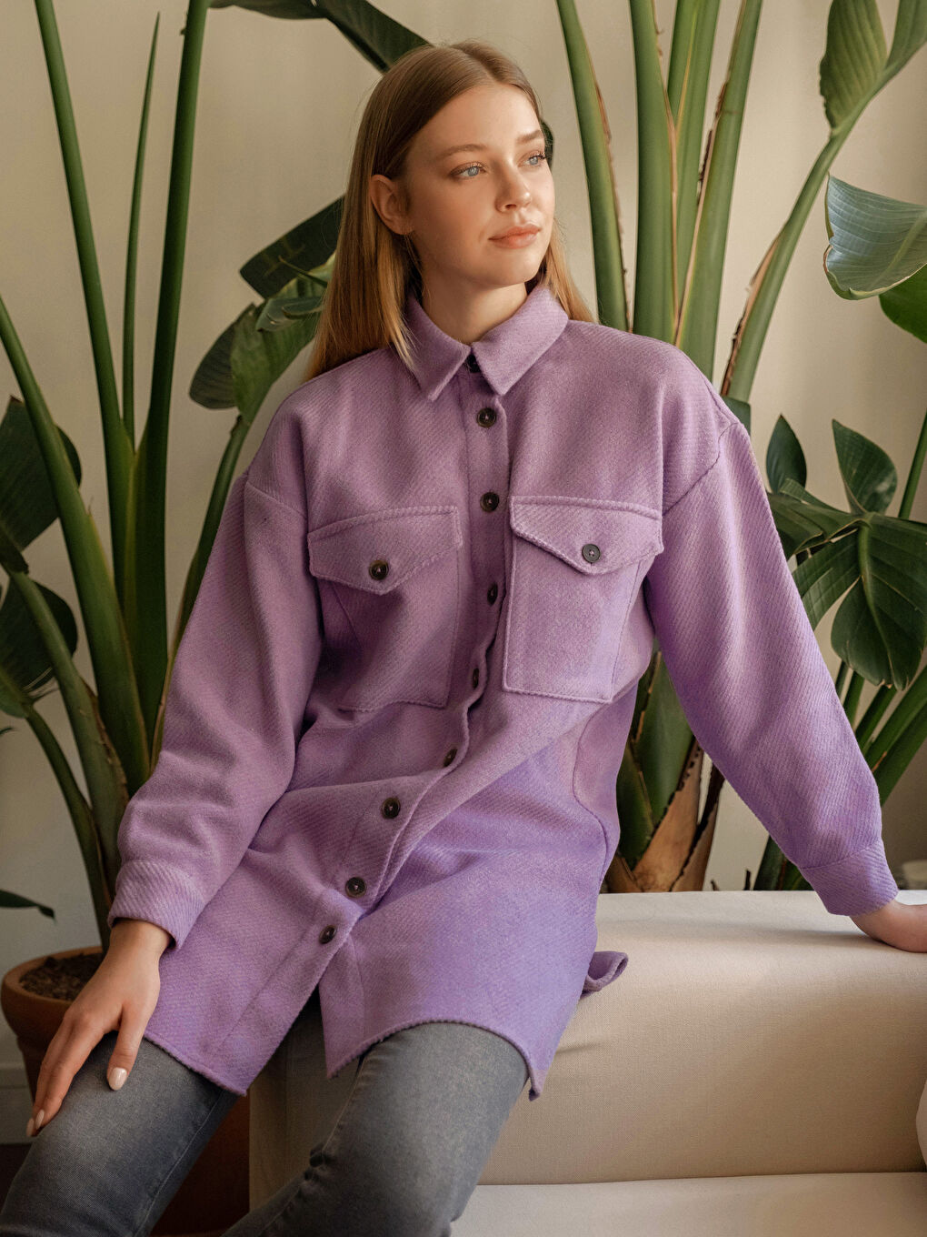 قميص تونيك للسيدات بتفاصيل جيوب من تويل-7