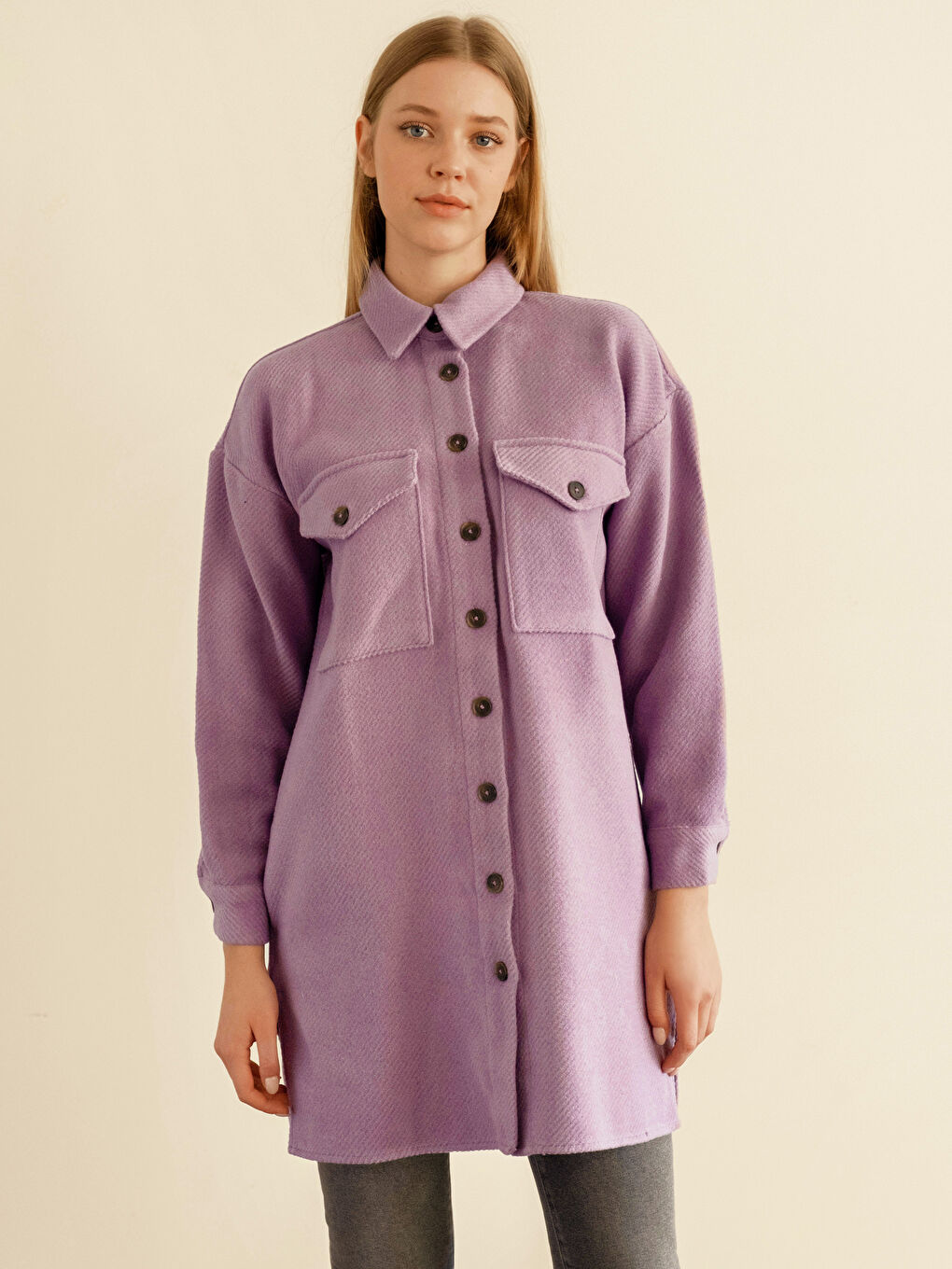 قميص تونيك للسيدات بتفاصيل جيوب من تويل-8