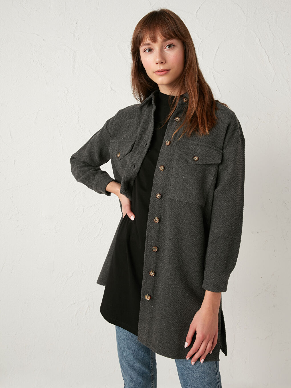 قميص تونيك للسيدات بتفاصيل جيوب من تويل-2