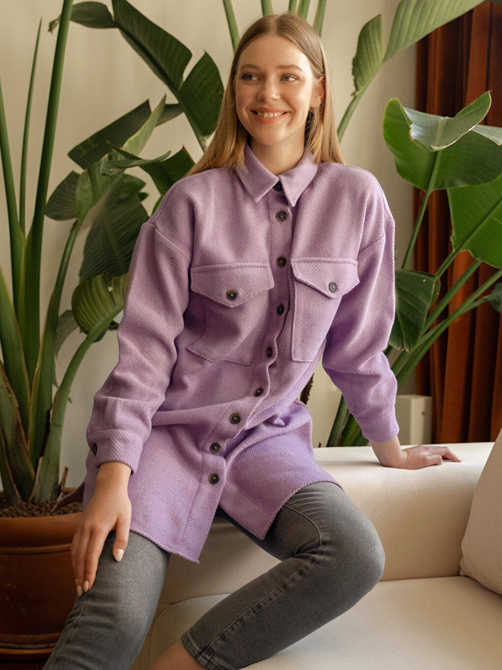 قميص تونيك للسيدات بتفاصيل جيوب من تويل-6