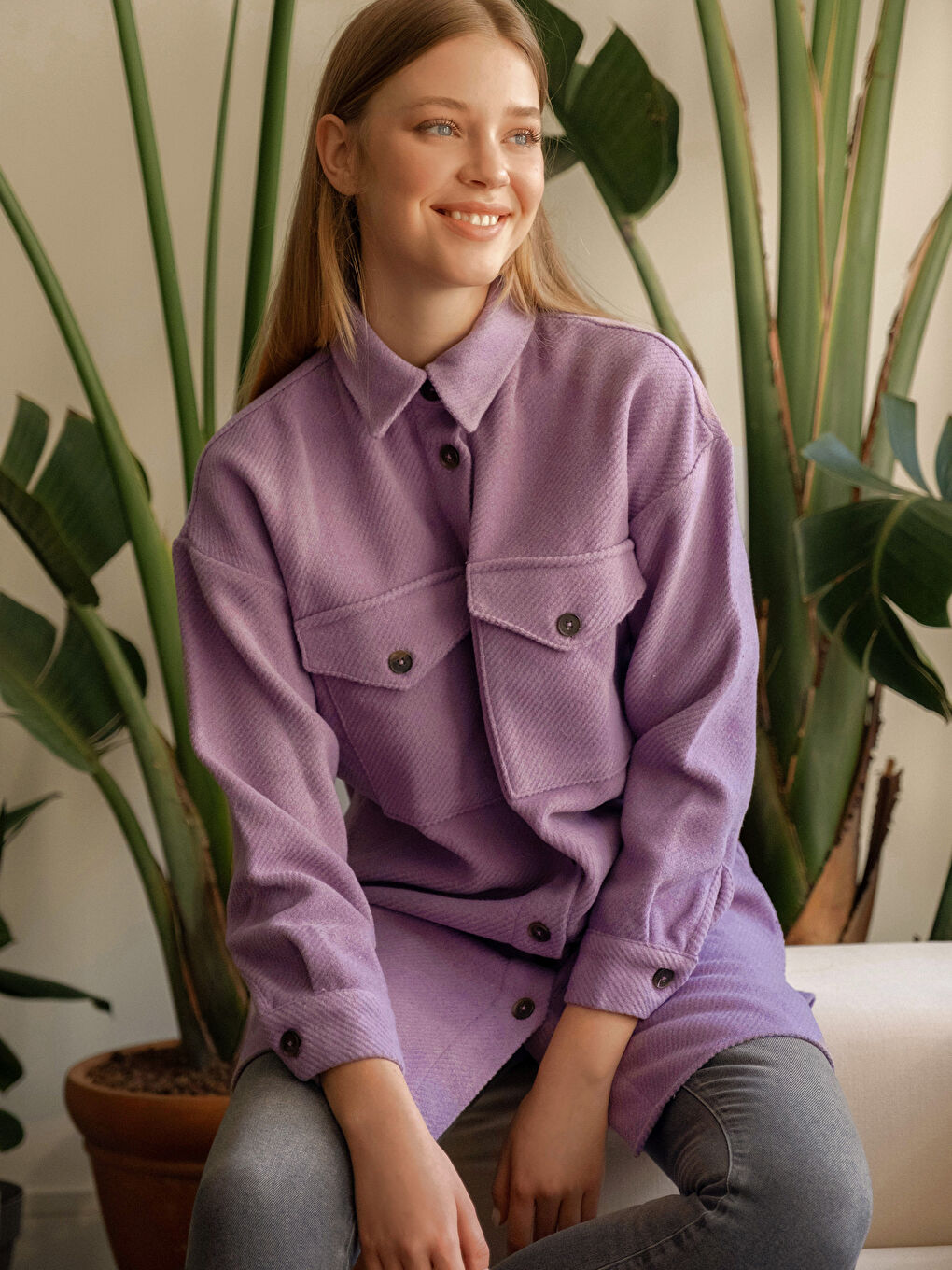 قميص تونيك للسيدات بتفاصيل جيوب من تويل-9