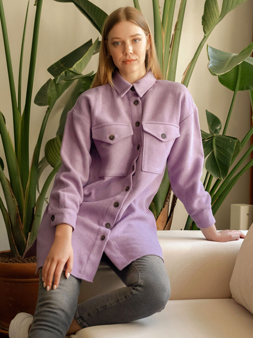 قميص تونيك للسيدات بتفاصيل جيوب من تويل-10