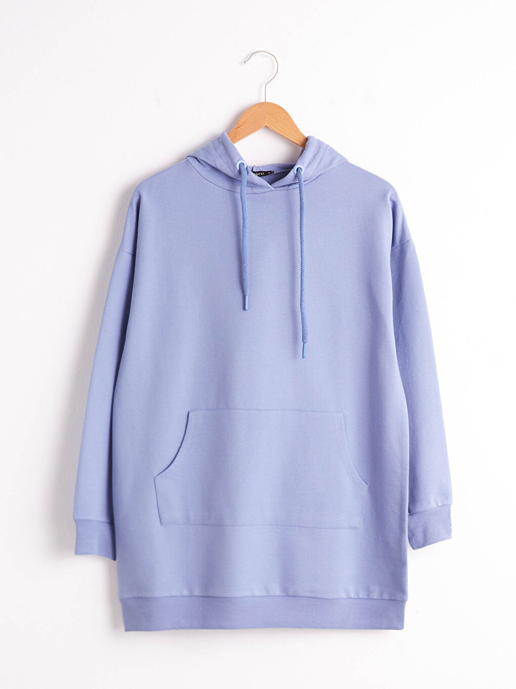 Mavi Kapüşonlu Basic Kadın Sweatshirt Tunik-3
