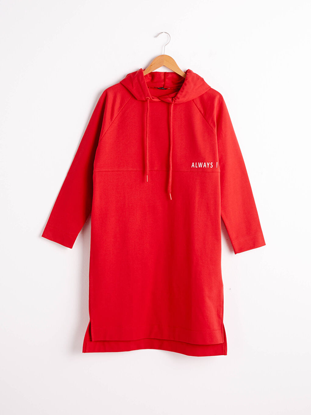 Kırmızı Baskılı Uzun Kollu Oversize Kadın Hoodie-4