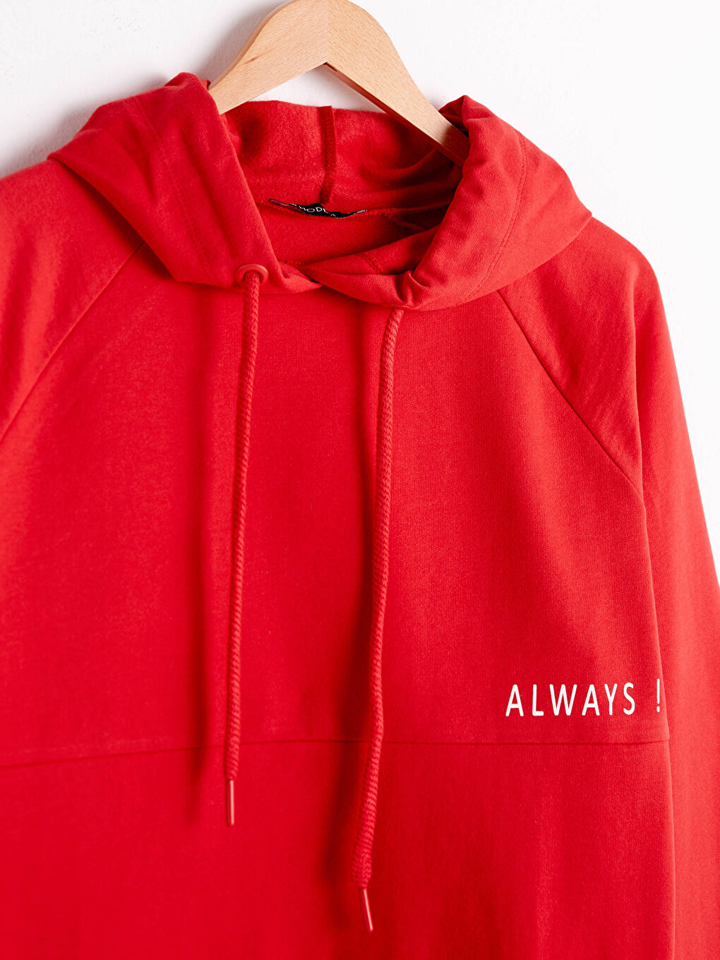 Kırmızı Baskılı Uzun Kollu Oversize Kadın Hoodie-7