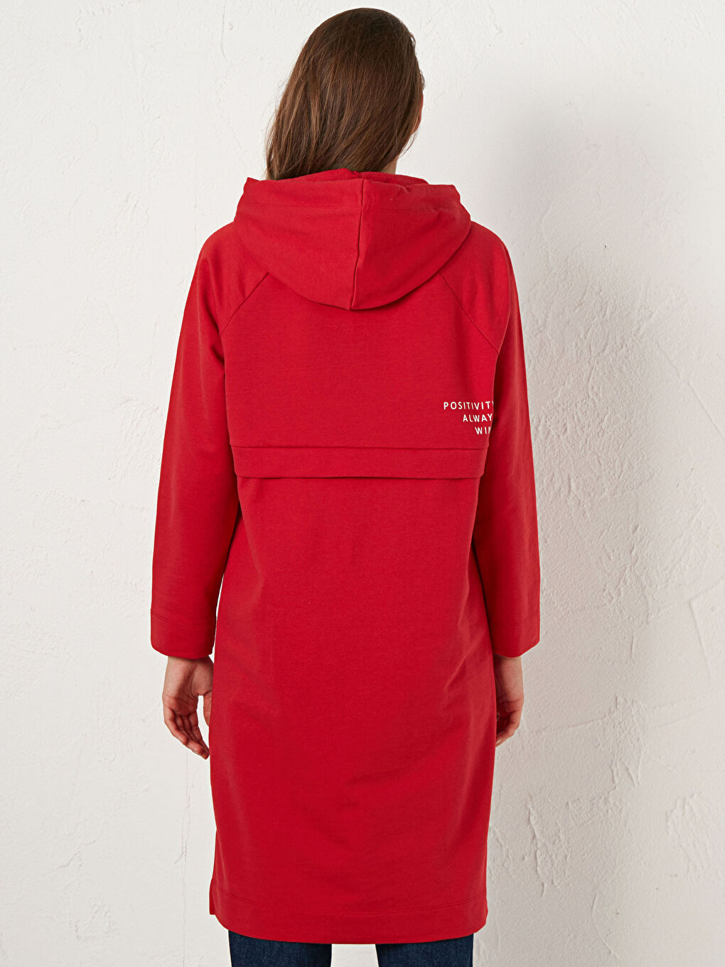 Kırmızı Baskılı Uzun Kollu Oversize Kadın Hoodie-3