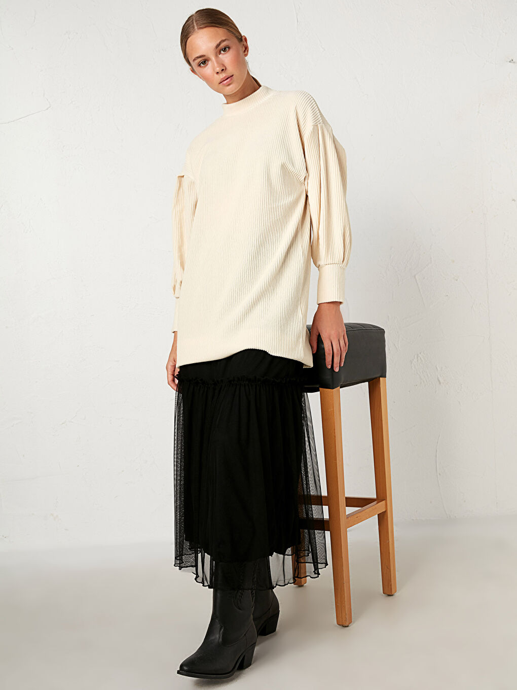 Юбка из тюля с эластичной талией и плиссировкой-1