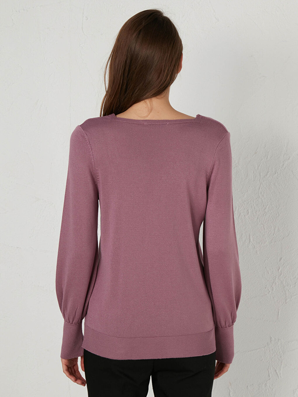 Mor Kare Yaka İnce Triko Kazak-5