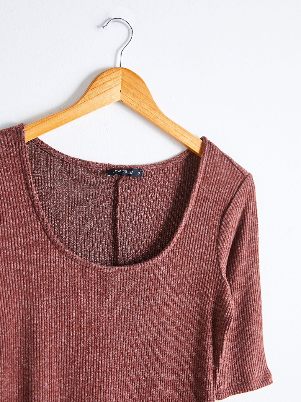 Kahverengi U Yaka Kısa Kollu Kadın Elbise-6