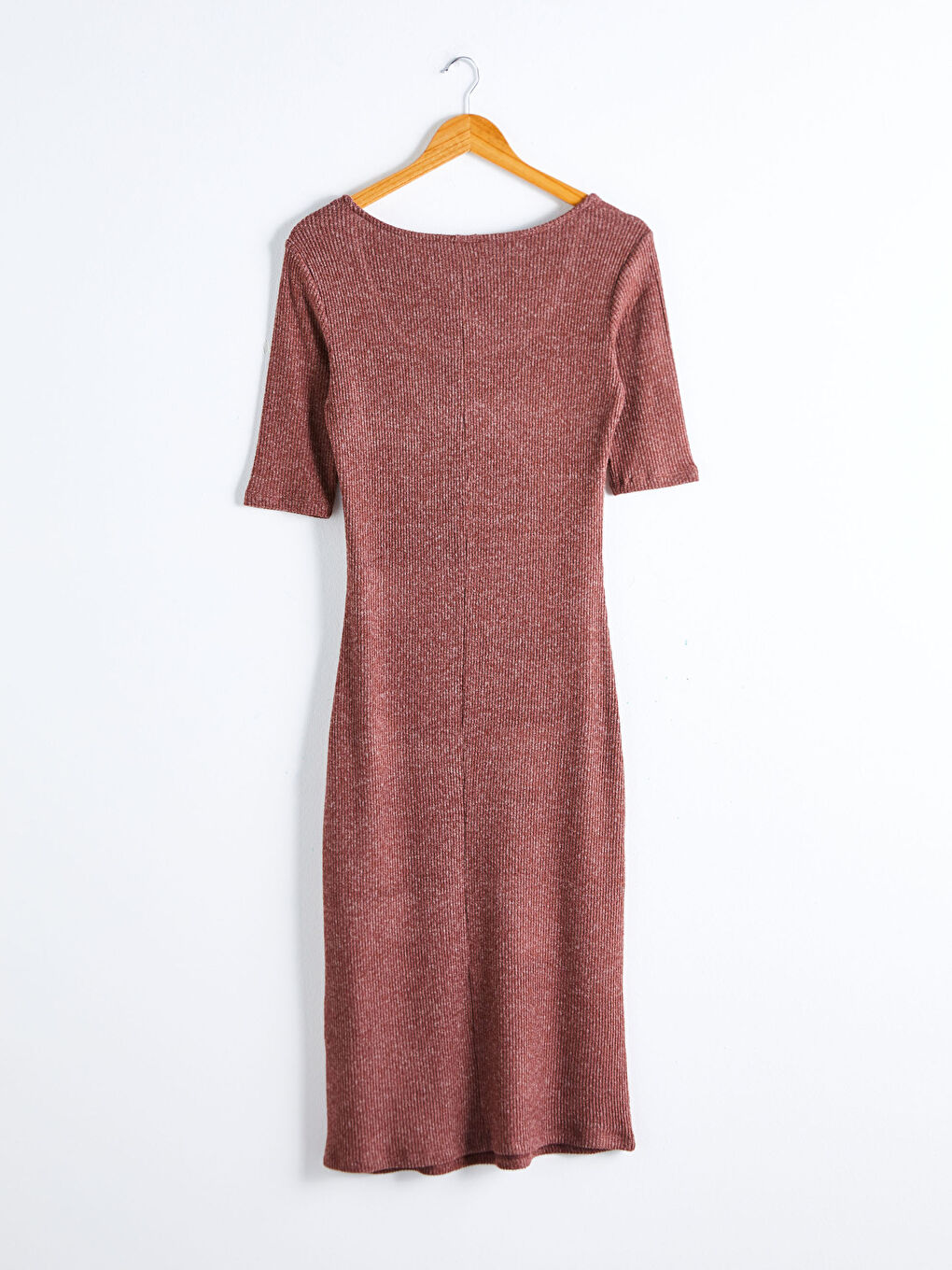 Kahverengi U Yaka Kısa Kollu Kadın Elbise-7