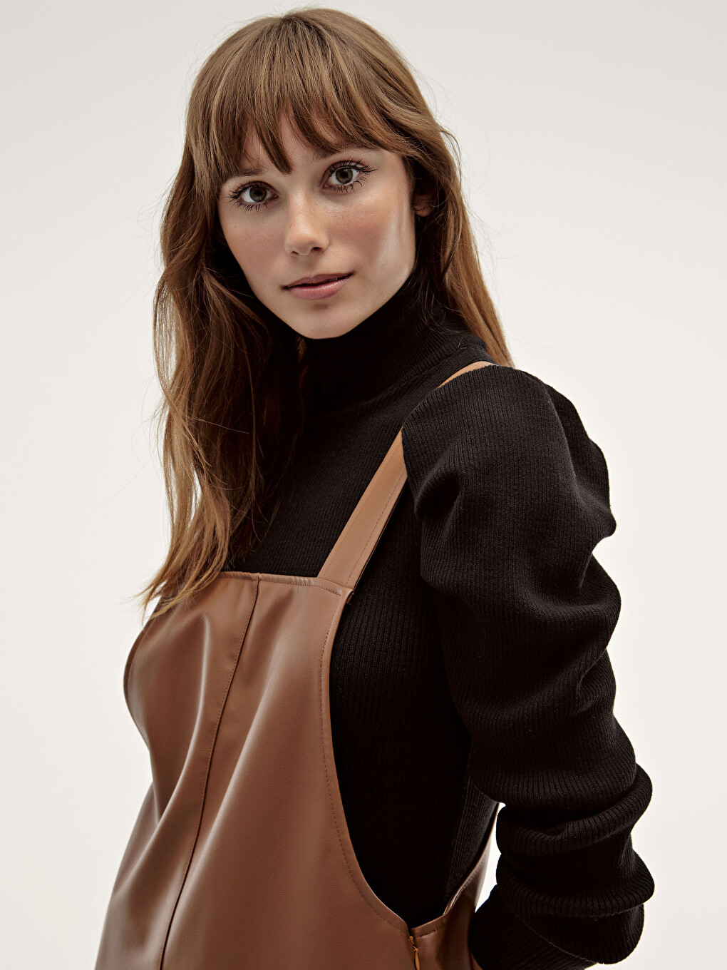 leather overalls dress High-Waisted Black Leather Dress | Women's Overall Dress