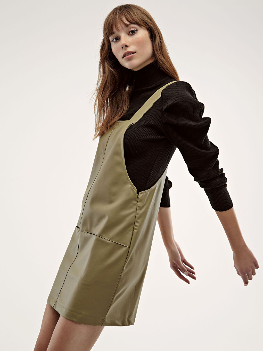 Faux Leather Mini Overall Dress-1