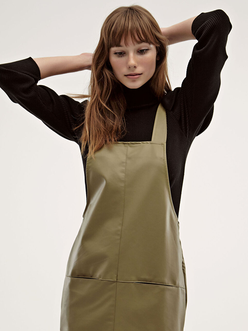 Faux Leather Mini Overall Dress-2