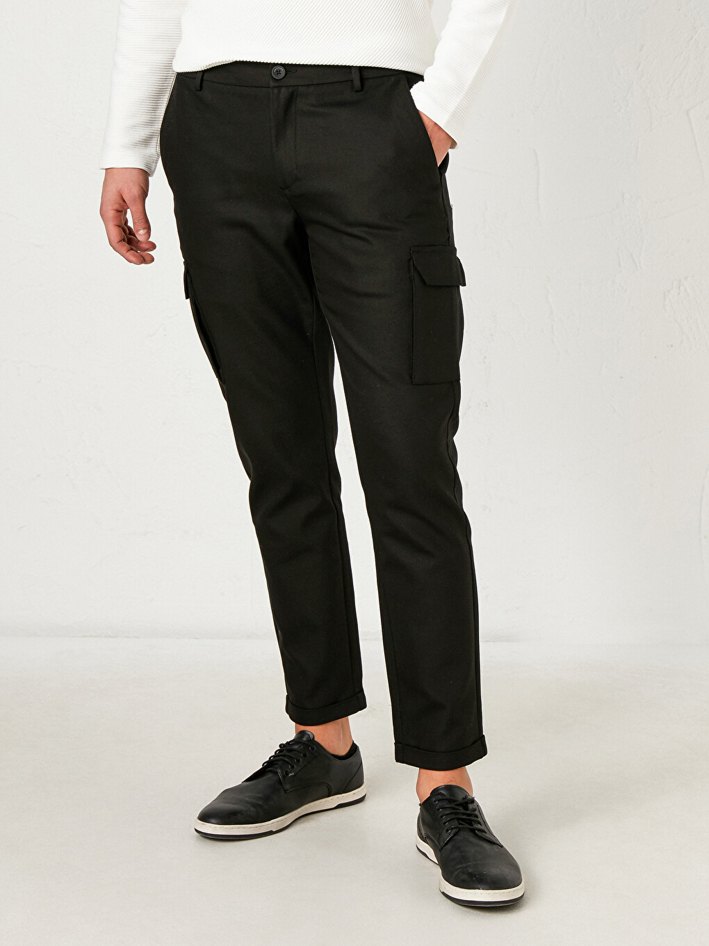 Slim Fit Gabardine Cargo Trousers-1