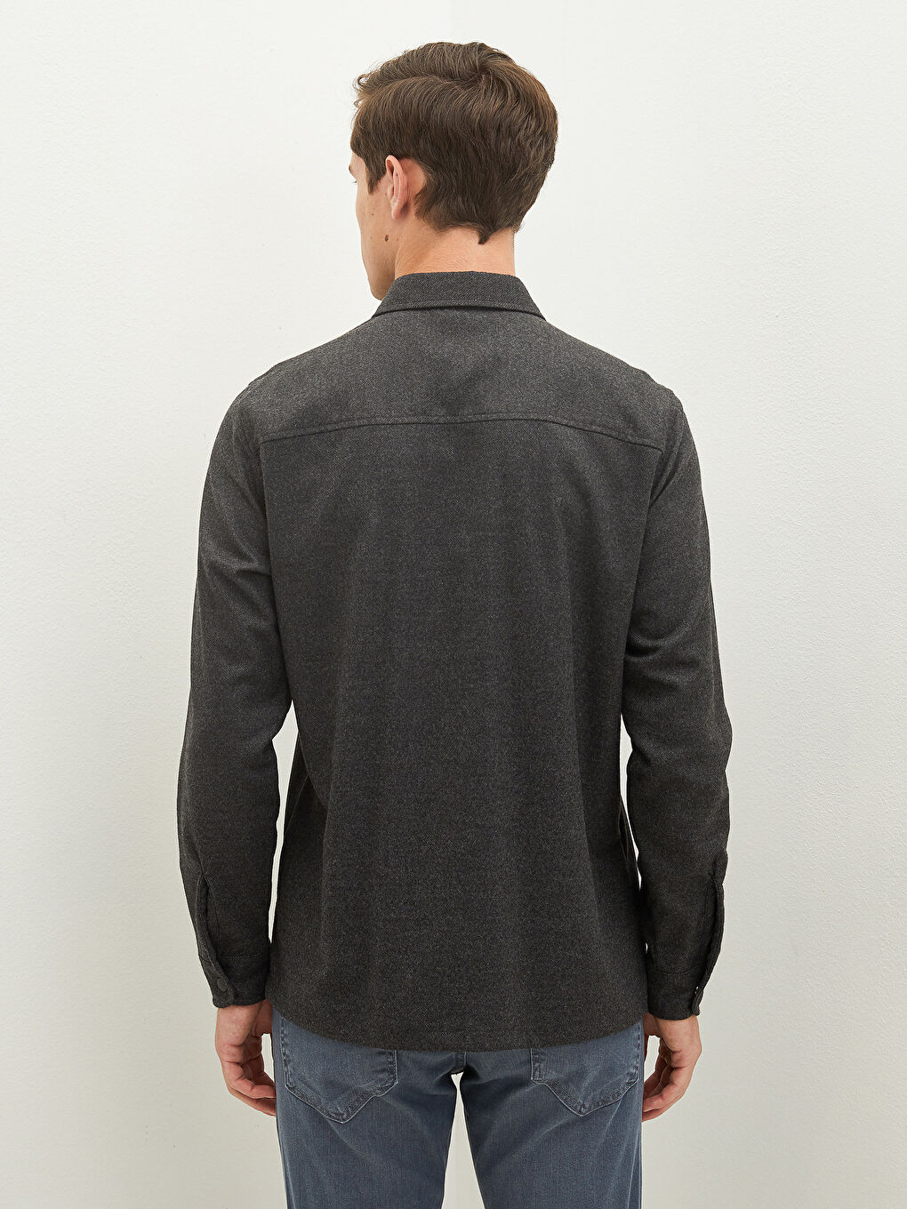 Antrasit Slim Fit Uzun Kollu Viskon Erkek Gömlek-3