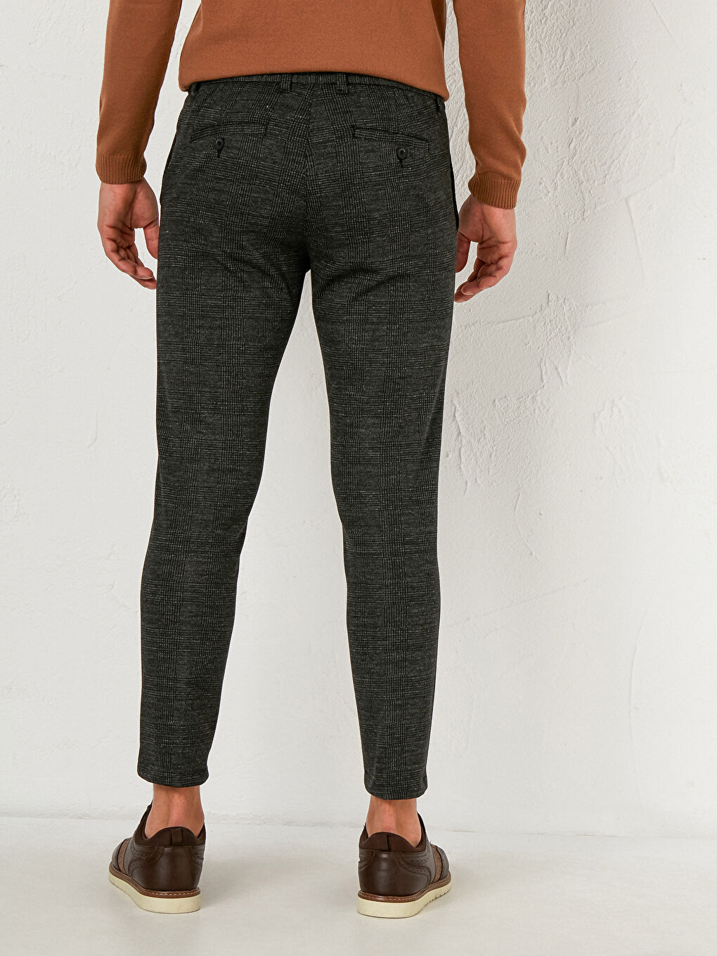 Slim Fit Chequered Poly Viscose Trousers-3