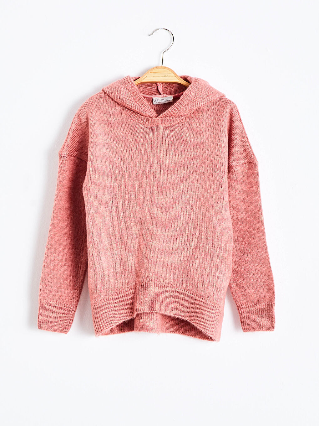 Pembe Kız Çocuk Kapüşonlu Triko Kazak