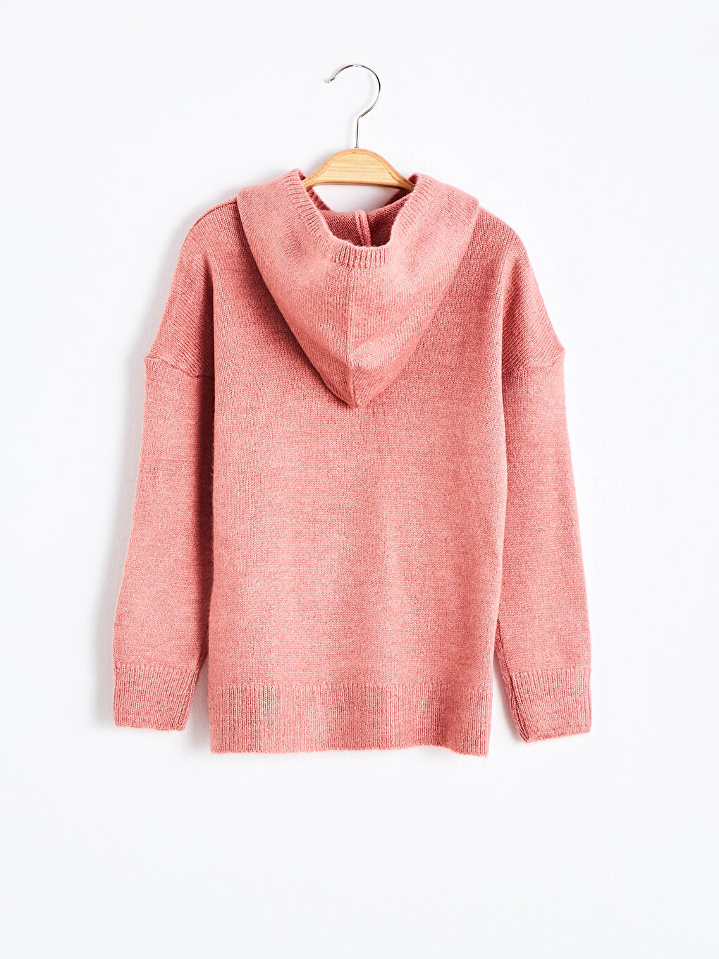 Pembe Kız Çocuk Kapüşonlu Triko Kazak-1