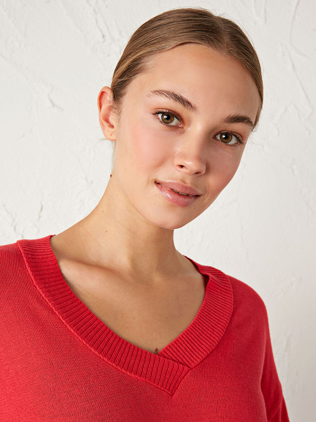 Kırmızı V Yaka Salaş Triko Kazak-1