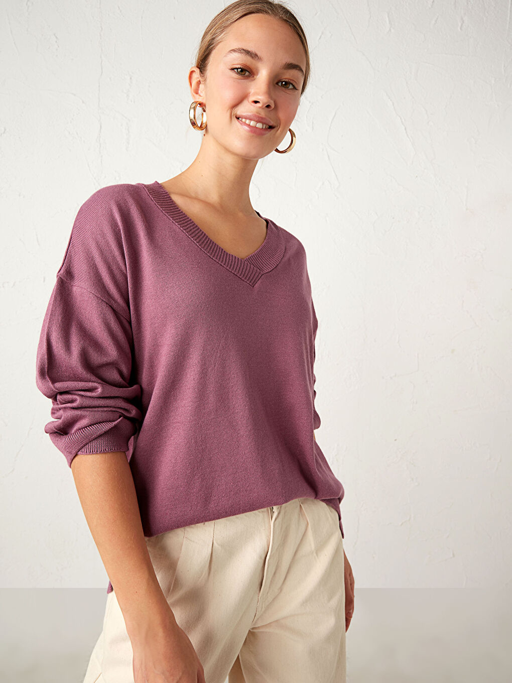 LCWAIKIKI Basic V-Neck Loose Fit Tricot Jumper -0WHB65Z8-HCA