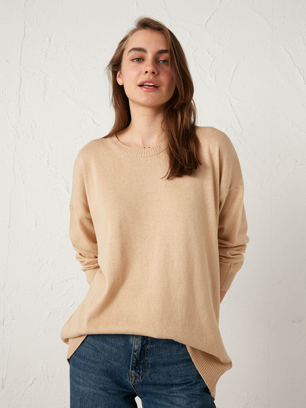 Plain Loose Fit Tricot Jumper
