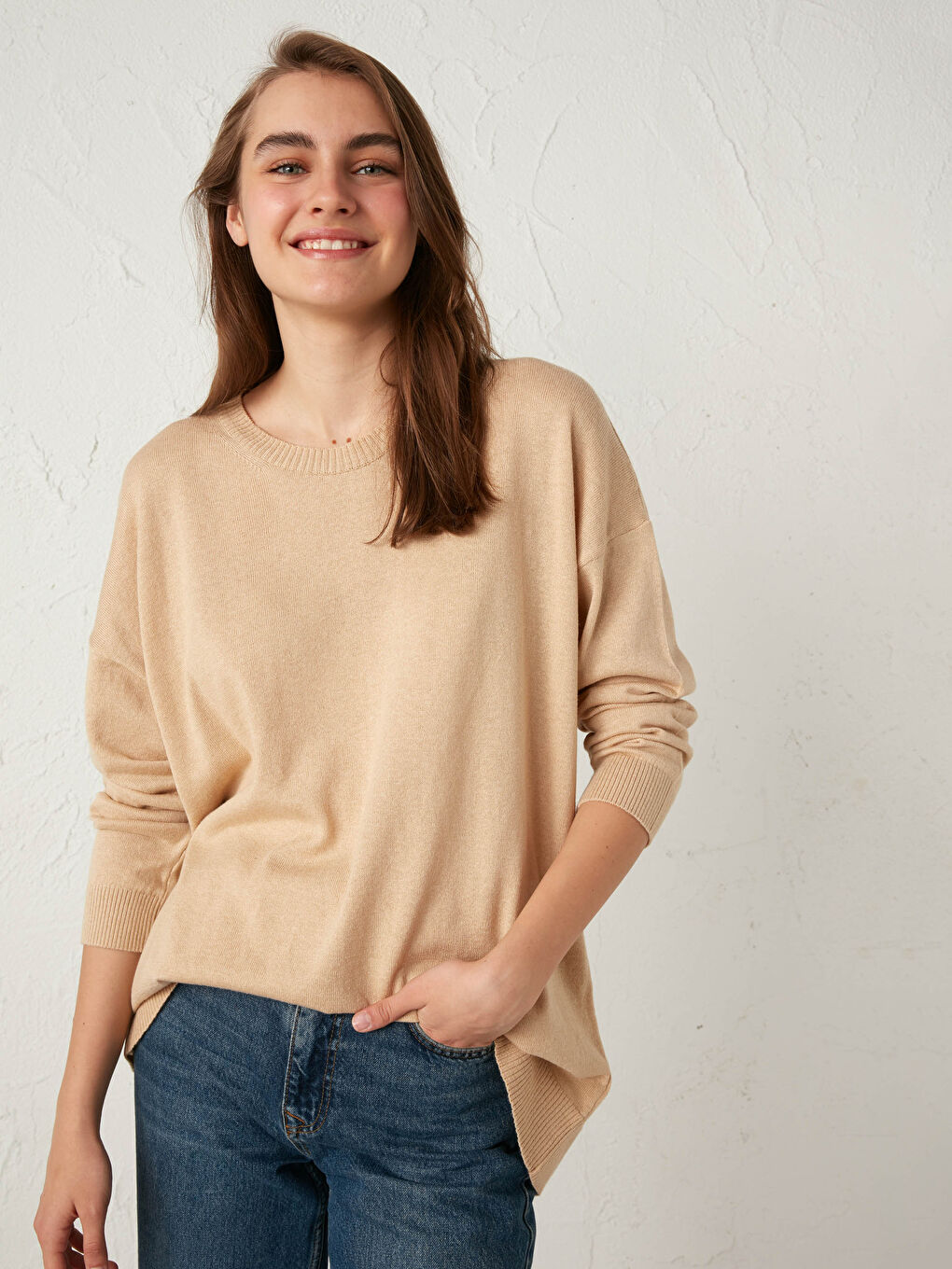 Plain Loose Fit Tricot Jumper-1