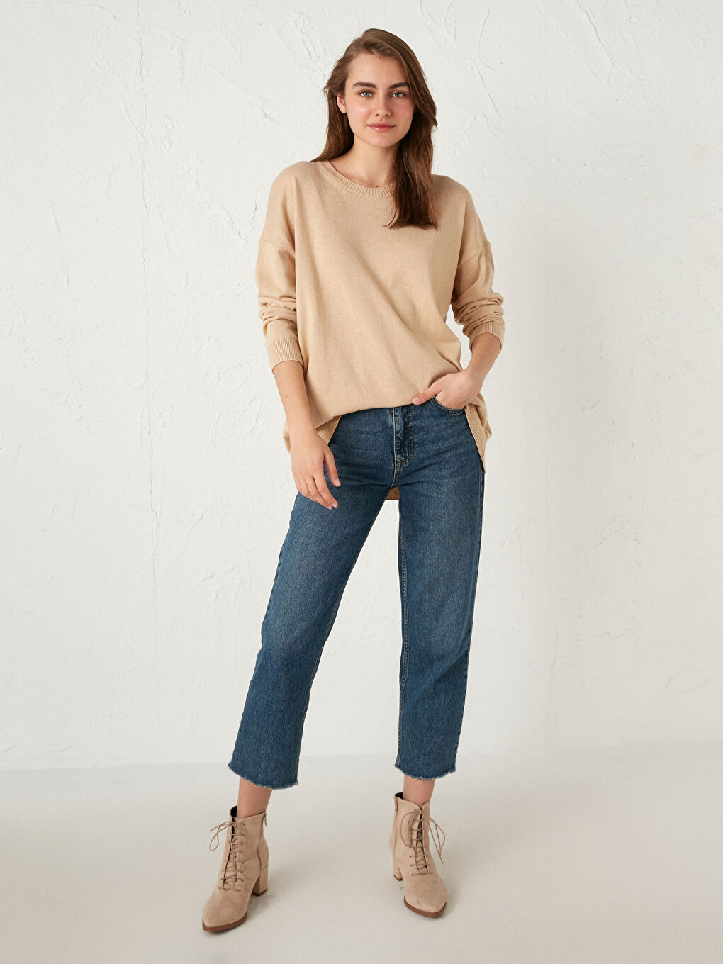 Plain Loose Fit Tricot Jumper-2