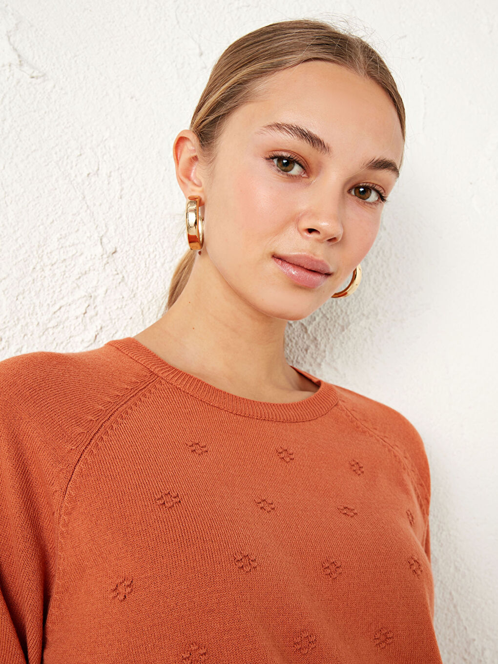 Turuncu Bisiklet Yaka Akrilik Triko Kazak-1