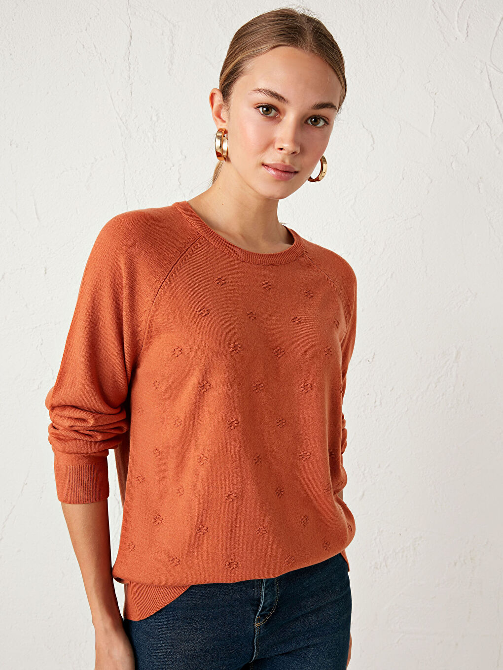 Turuncu Bisiklet Yaka Akrilik Triko Kazak