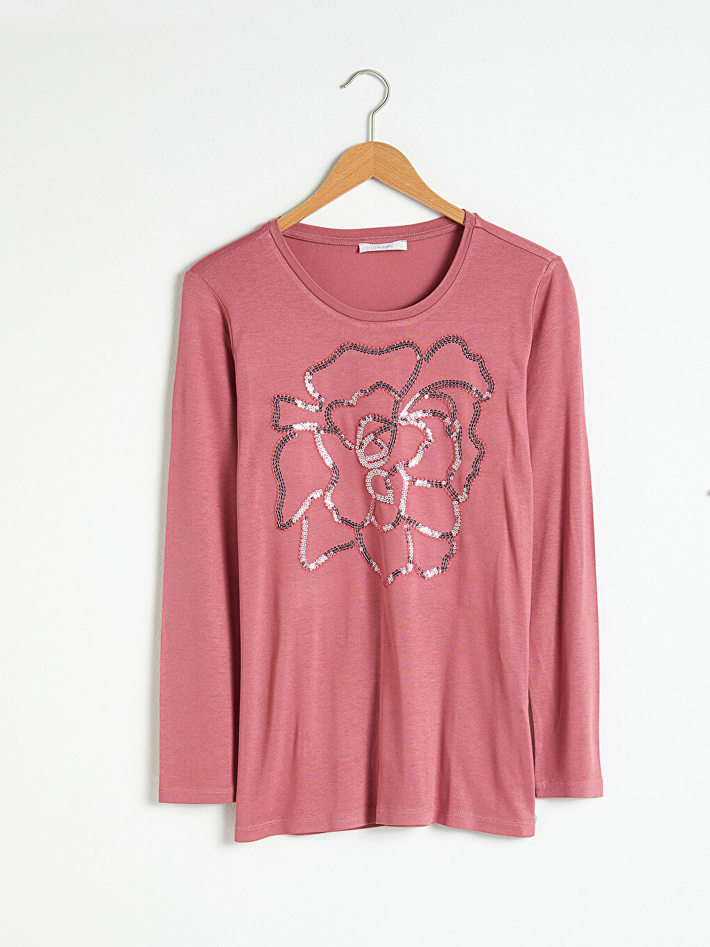 Embroidered Long Sleeve Crew Neck Blouse-3