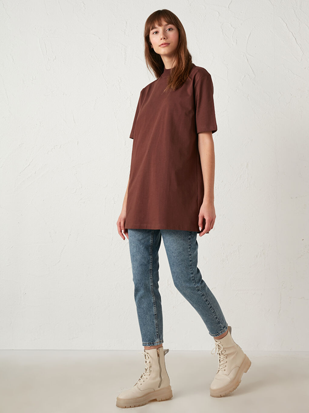 LCW Modest Stand-up Collar Short Sleeve Sweatshirt -0WHD16Z8-RFS