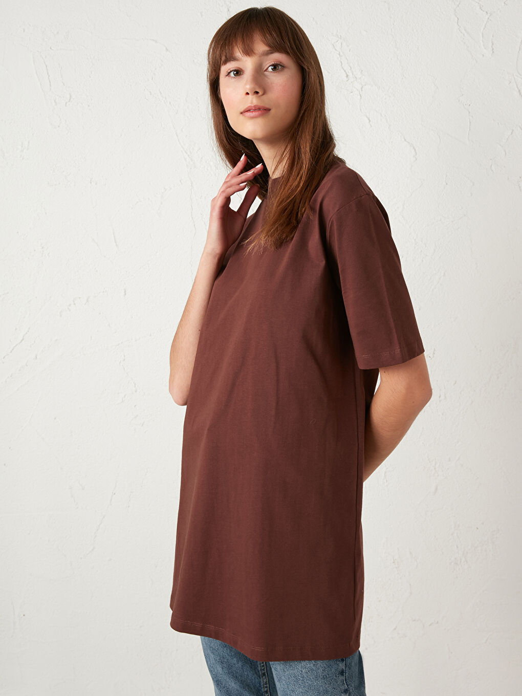 LCW Modest Stand-up Collar Short Sleeve Sweatshirt -0WHD16Z8-RFS