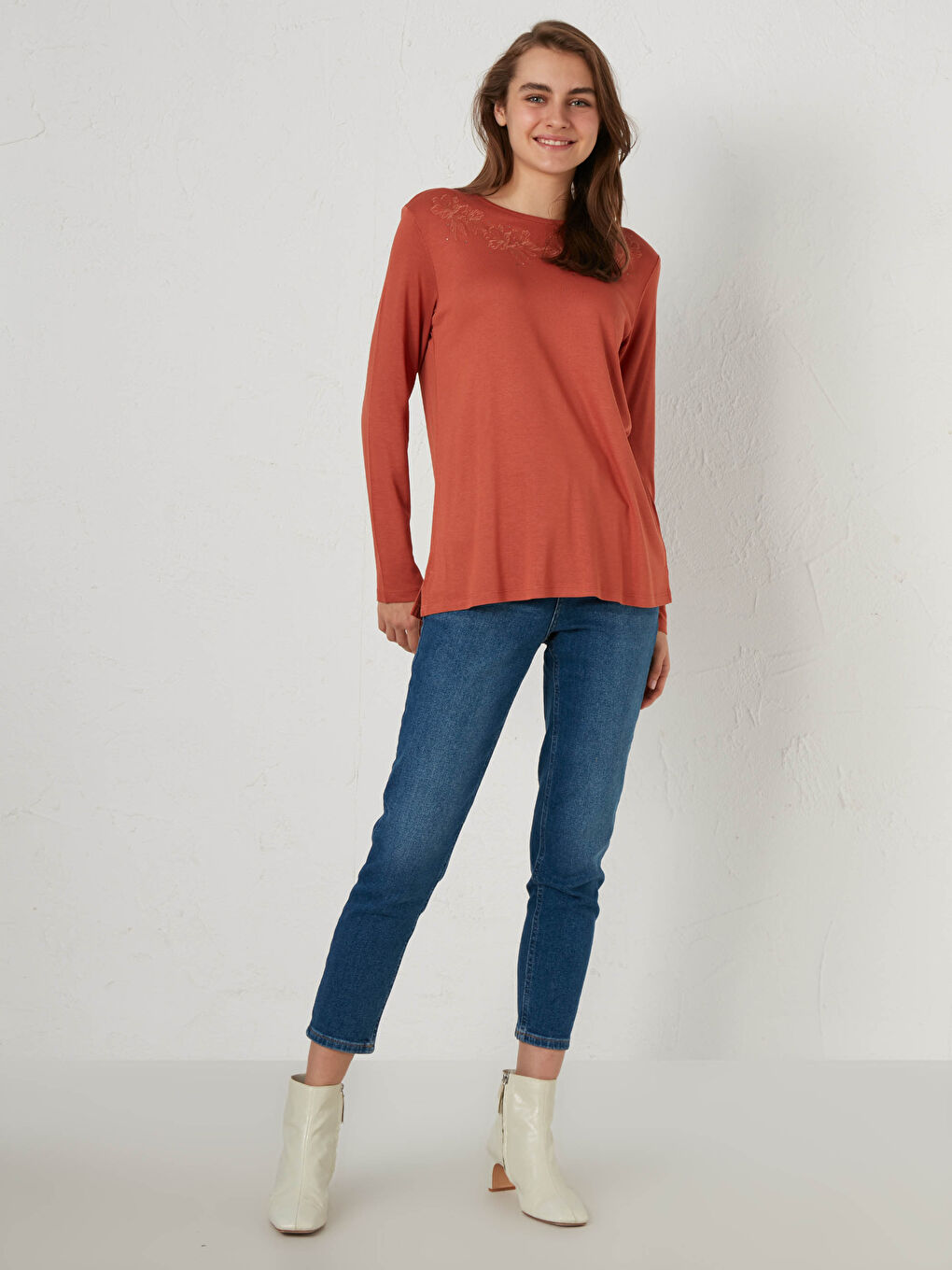 Embroidered Neck Flexible T-Shirt-2