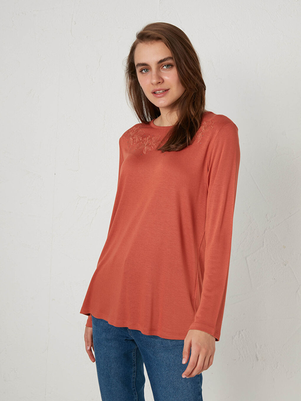 Embroidered Neck Flexible T-Shirt