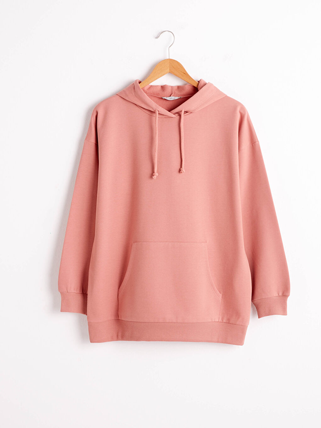 Pembe Kapüşonlu Basic Sweatshirt-4