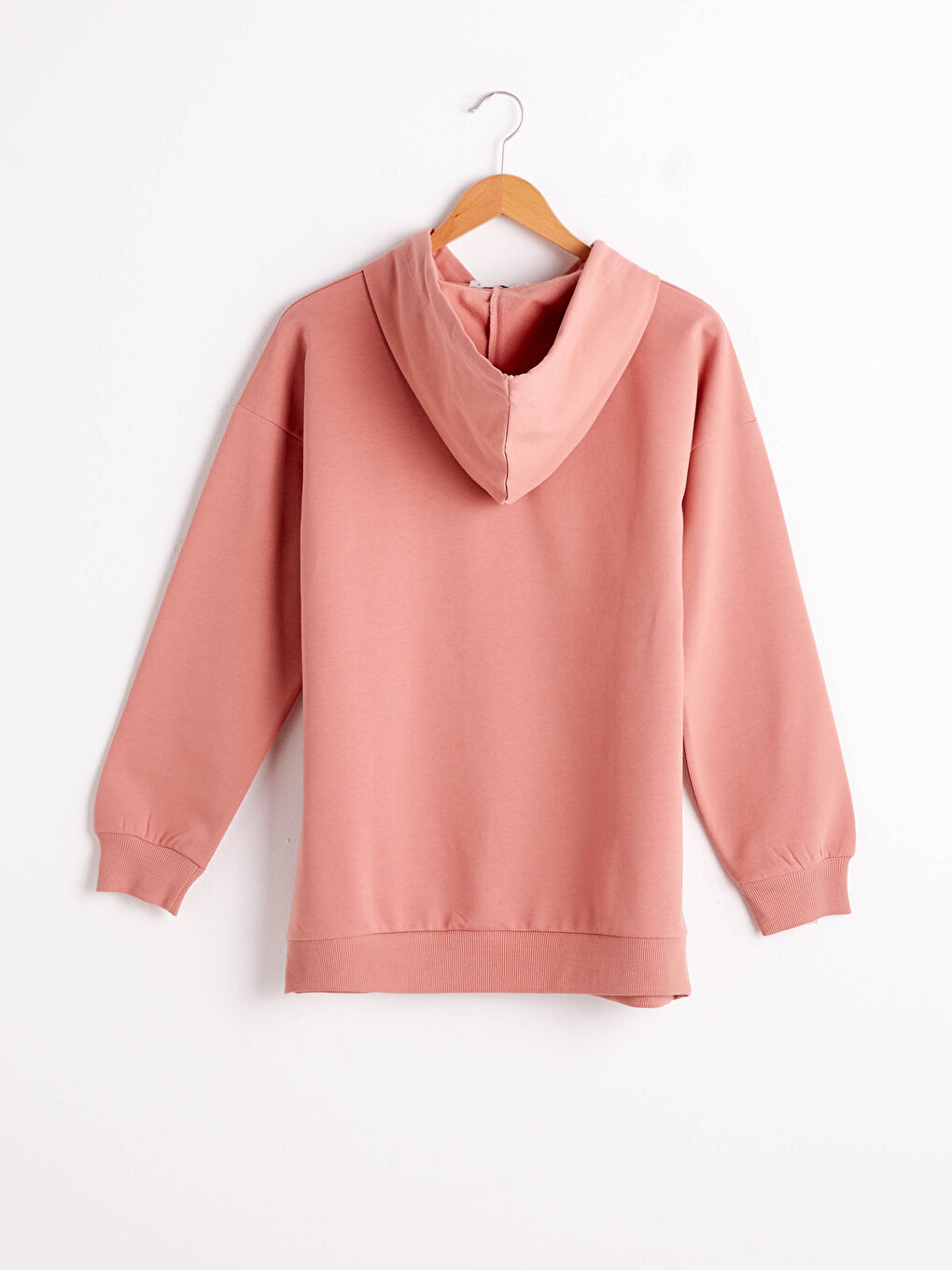 Pembe Kapüşonlu Basic Sweatshirt-5