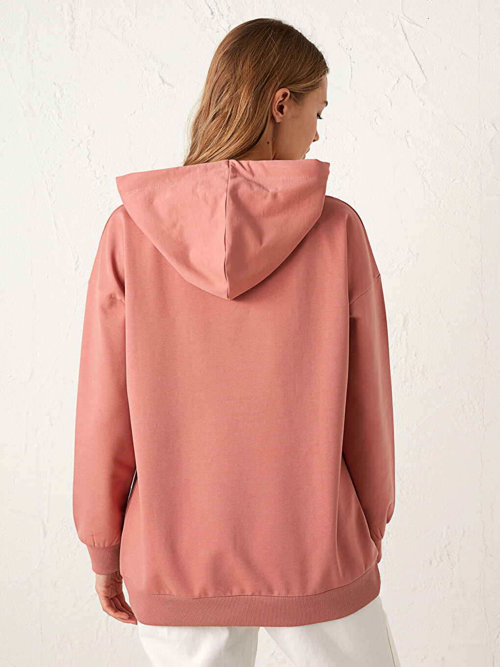 Pembe Kapüşonlu Basic Sweatshirt-3