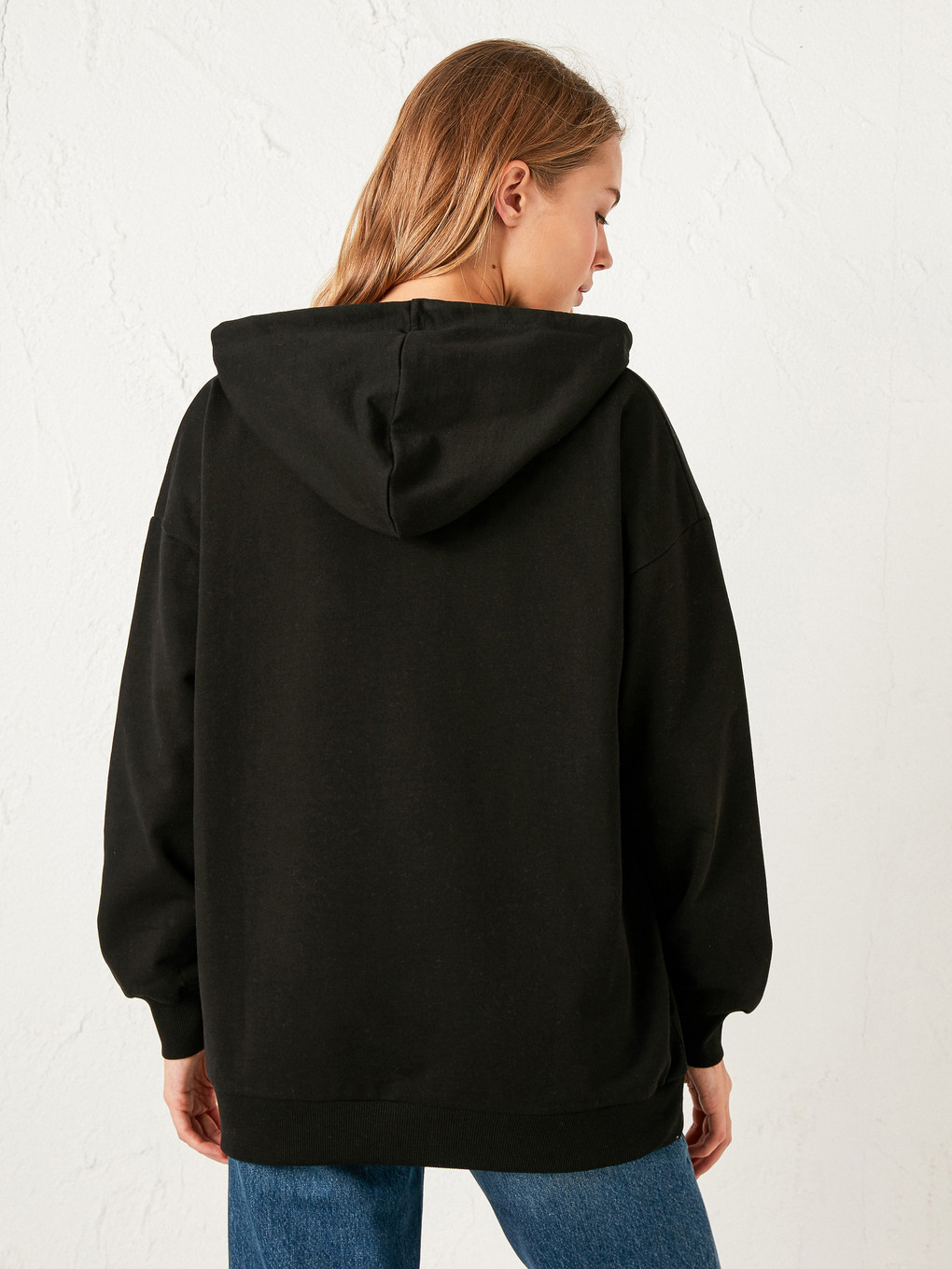 Siyah Kapüşonlu Basic Sweatshirt-3