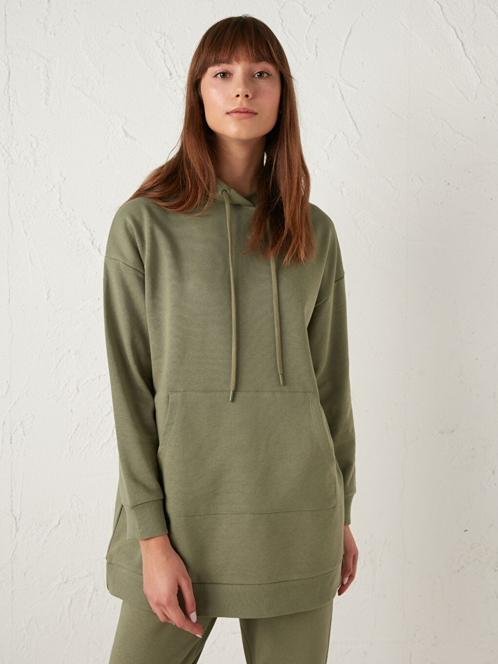 Hooded Plain Women's Thick Sweatshirt Tunic-1