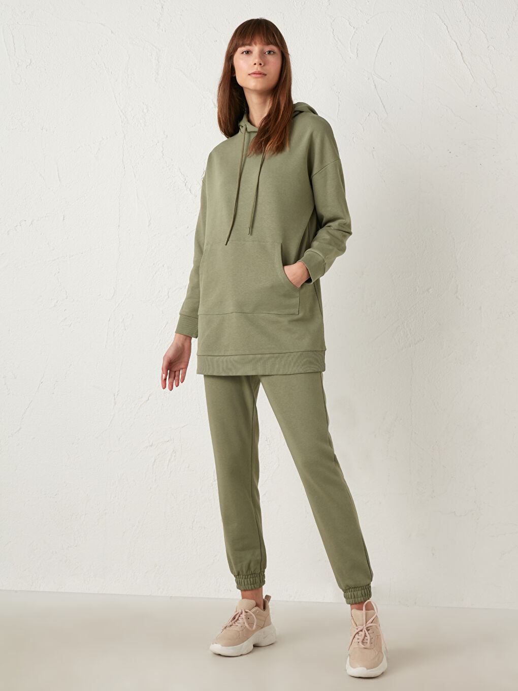 Hooded Plain Women's Thick Sweatshirt Tunic-3