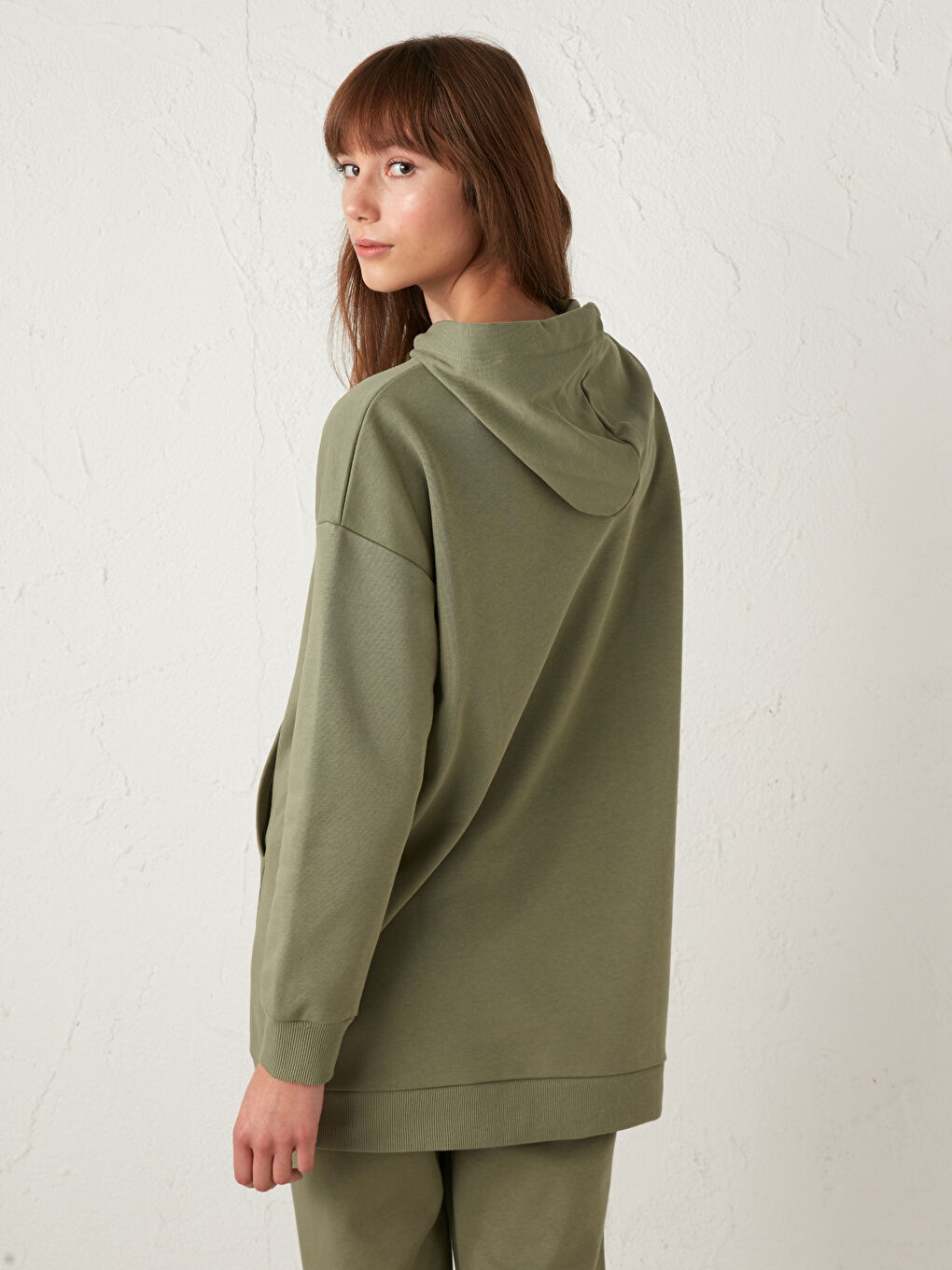 Hooded Plain Women's Thick Sweatshirt Tunic-4