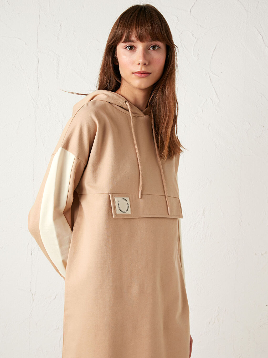 Color Block Hooded Oversized Women's Sweatshirt Tunic