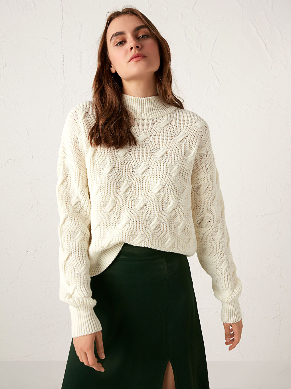 Halber Rollkragen Strickpullover-2