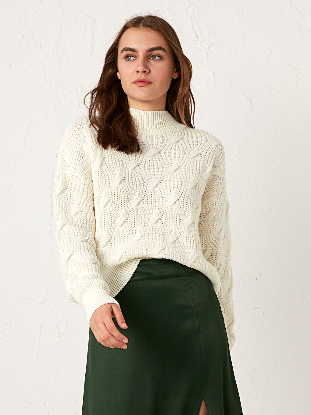 Halber Rollkragen Strickpullover-3