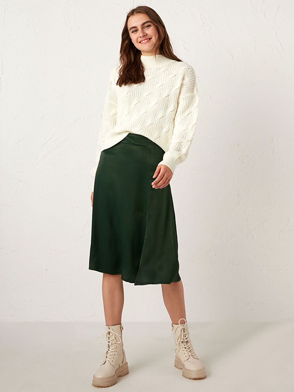 Halber Rollkragen Strickpullover-4