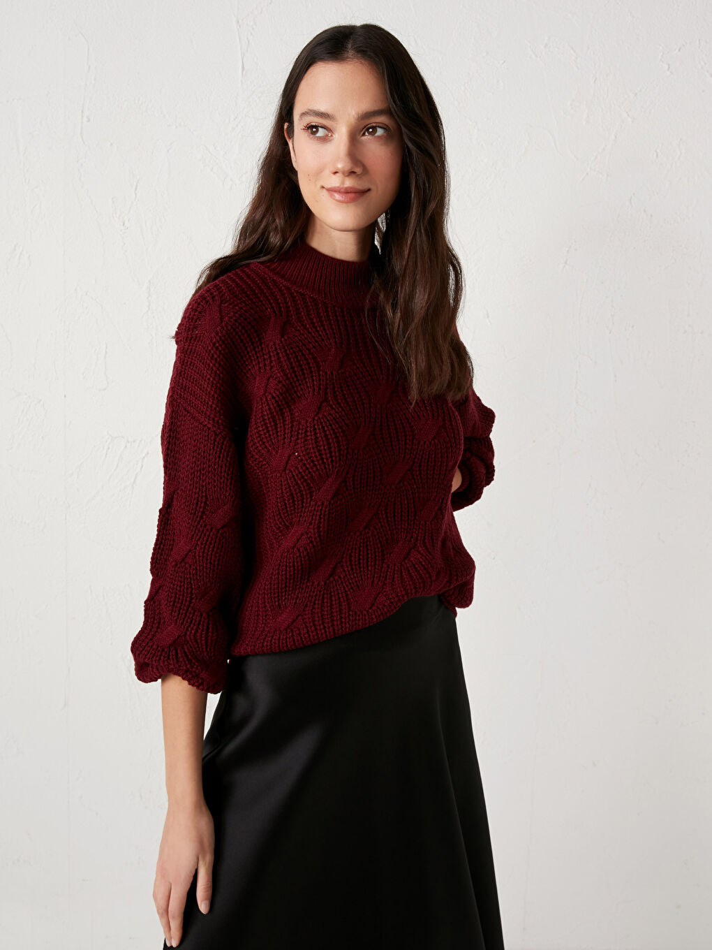 Kırmızı Yarım Balıkçı Yaka Triko Kazak-1